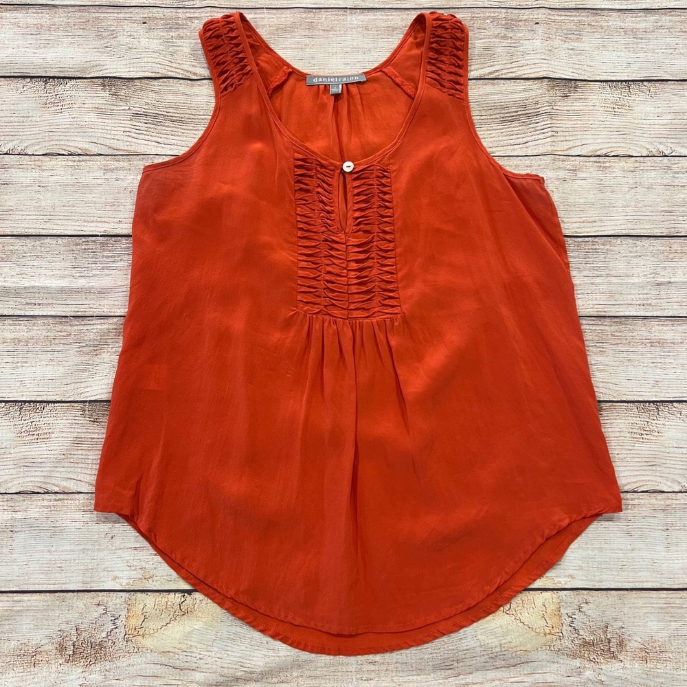 Daniel Rainn Women's Orange Silk‎ Ruched Neck Sleeveless Tank Top Blouse Size S